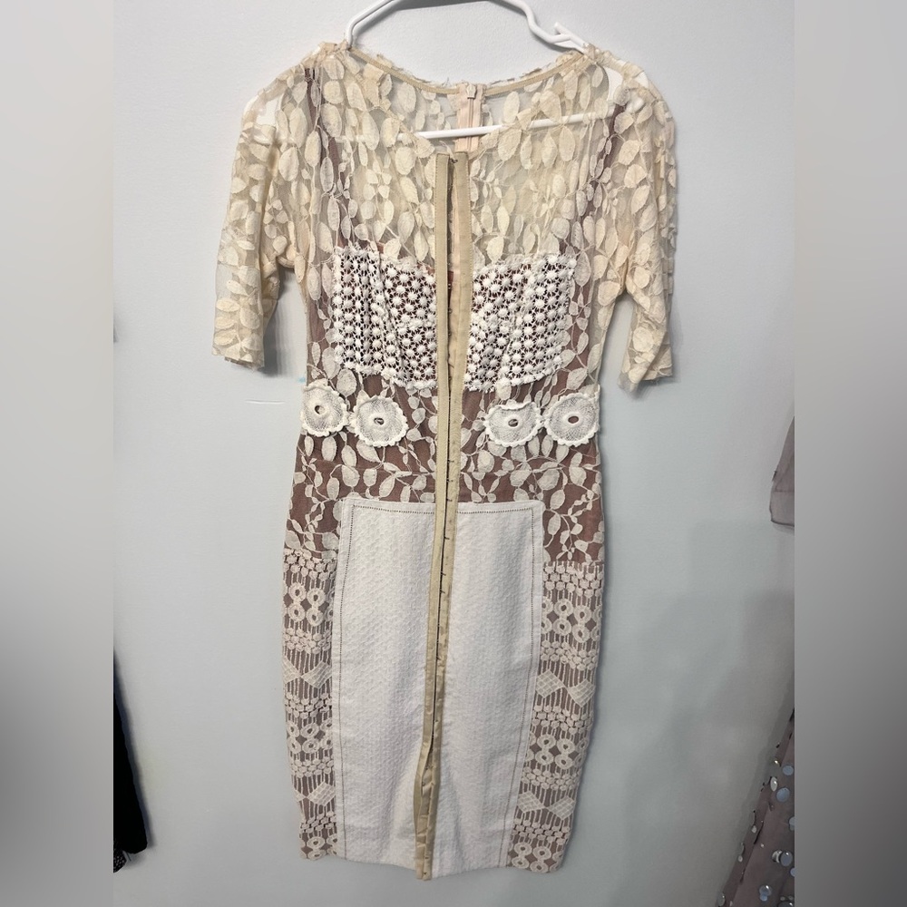 Anthropologie Cream Sheath Dress with 3/4 Sleeves